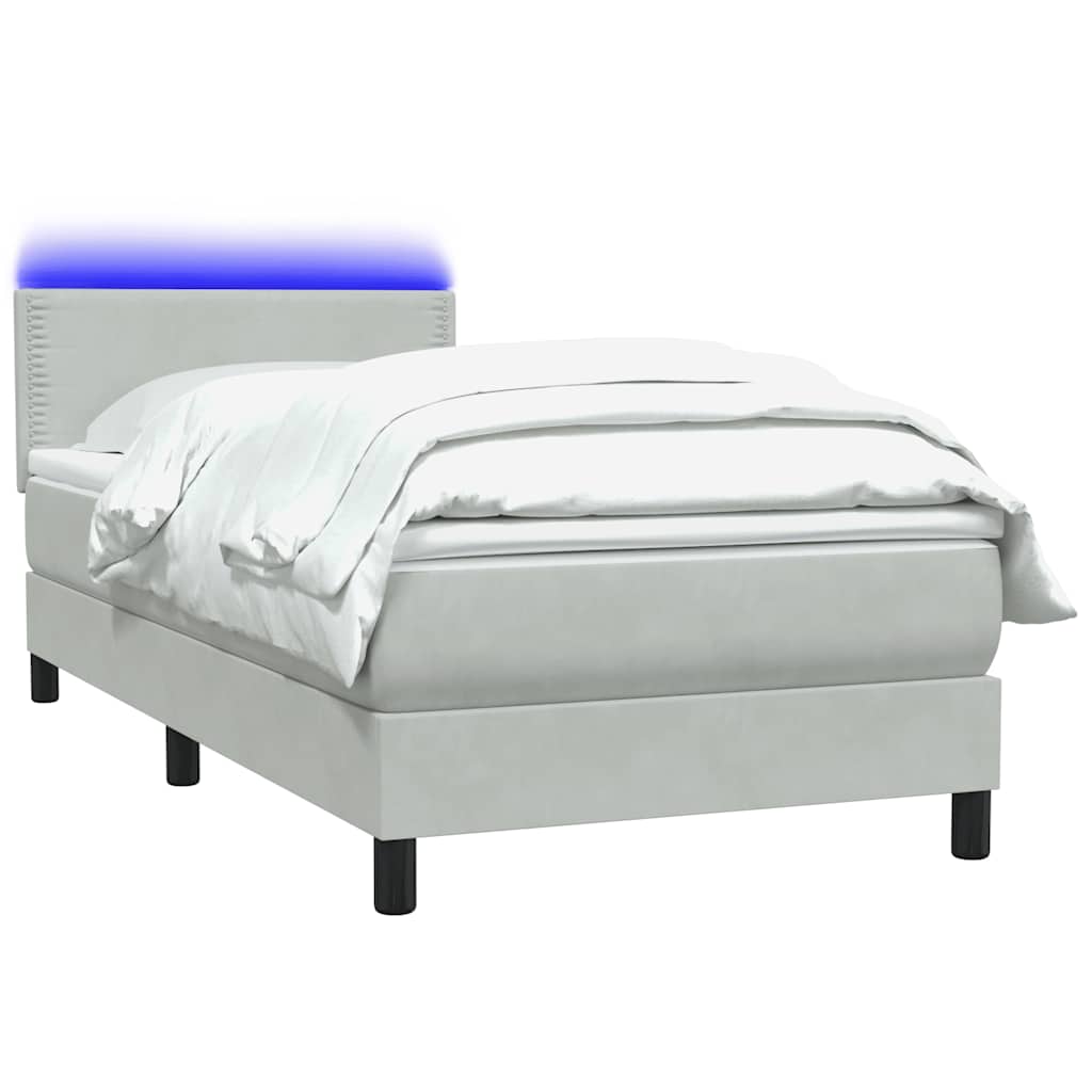 Boxspring met matras en LED fluweel lichtgrijs 90x220 cm is nu te koop bij PeponiXL, paradijselijk wonen!