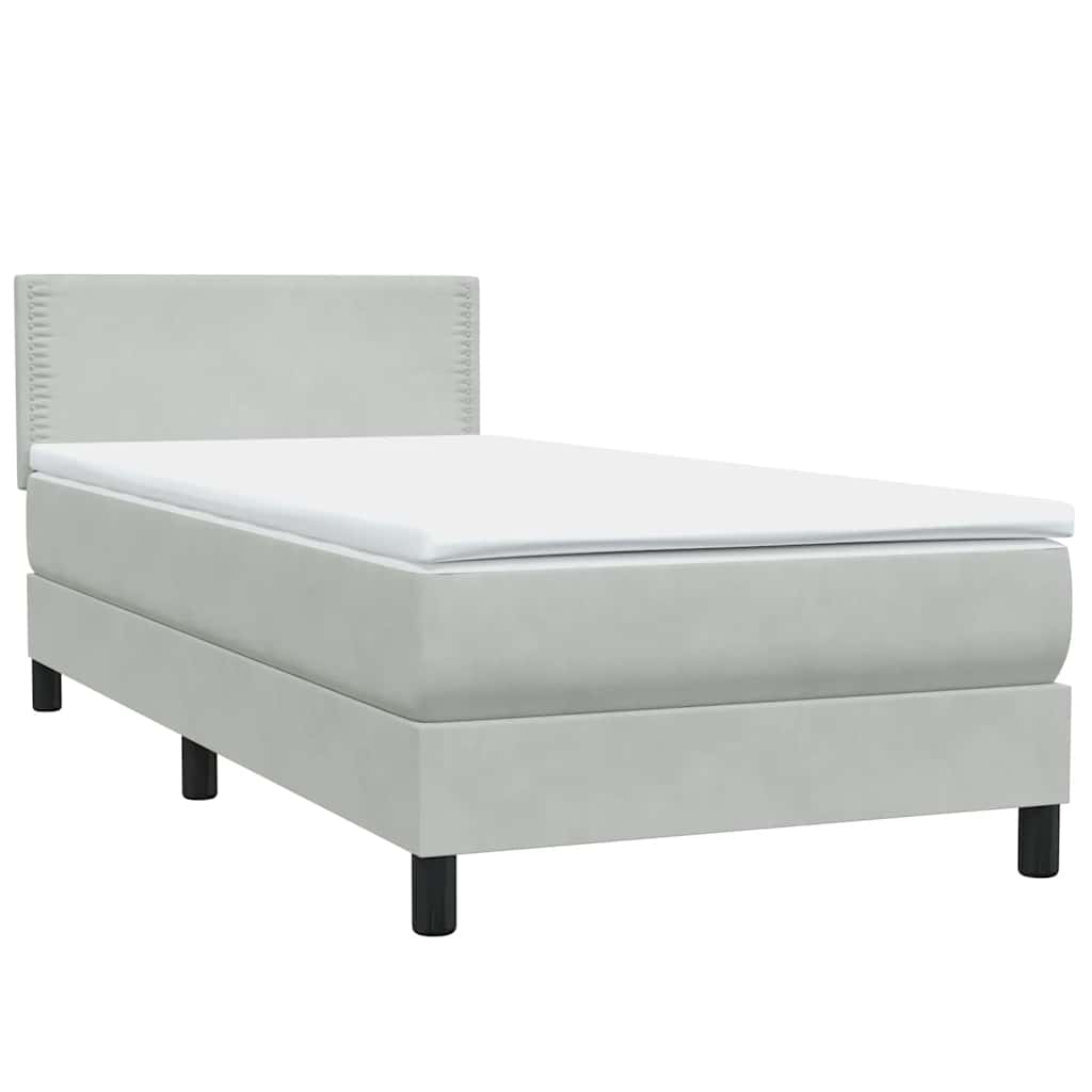 Boxspring met matras en LED fluweel lichtgrijs 90x220 cm is nu te koop bij PeponiXL, paradijselijk wonen!