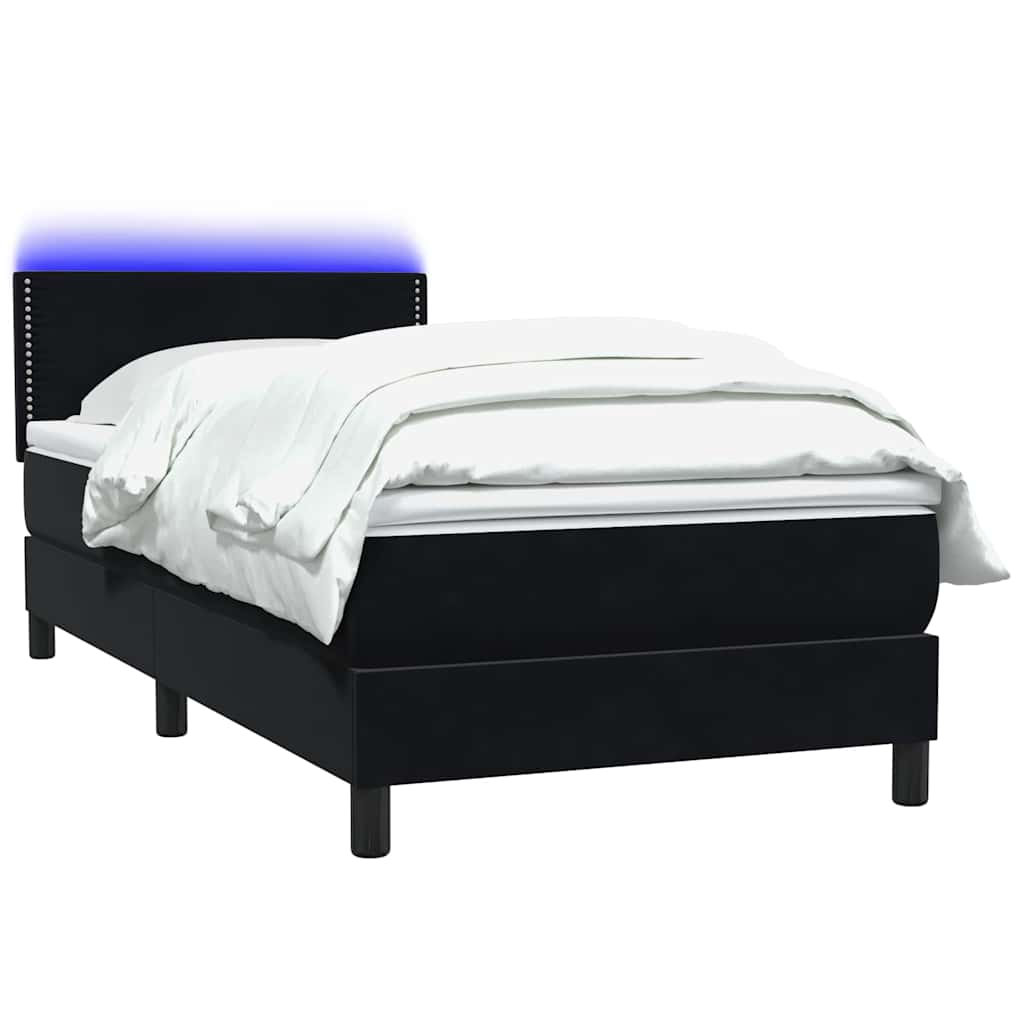 Boxspring met matras en LED fluweel zwart 90x220 cm is nu te koop bij PeponiXL, paradijselijk wonen!