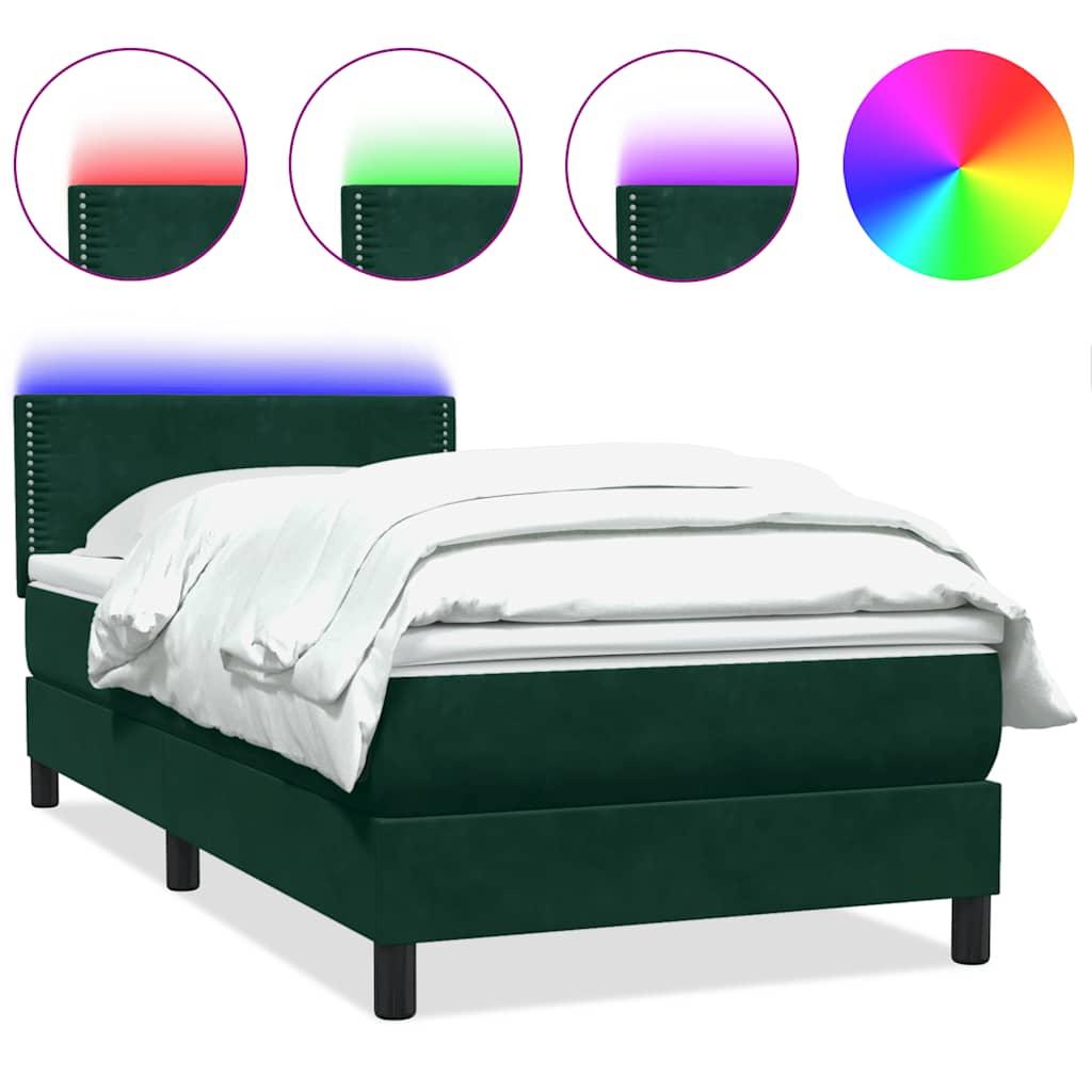 Boxspring met matras en LED fluweel donkergroen 100x220 cm
