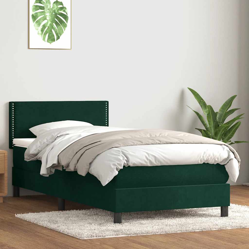 Boxspring met matras en LED fluweel donkergroen 100x220 cm