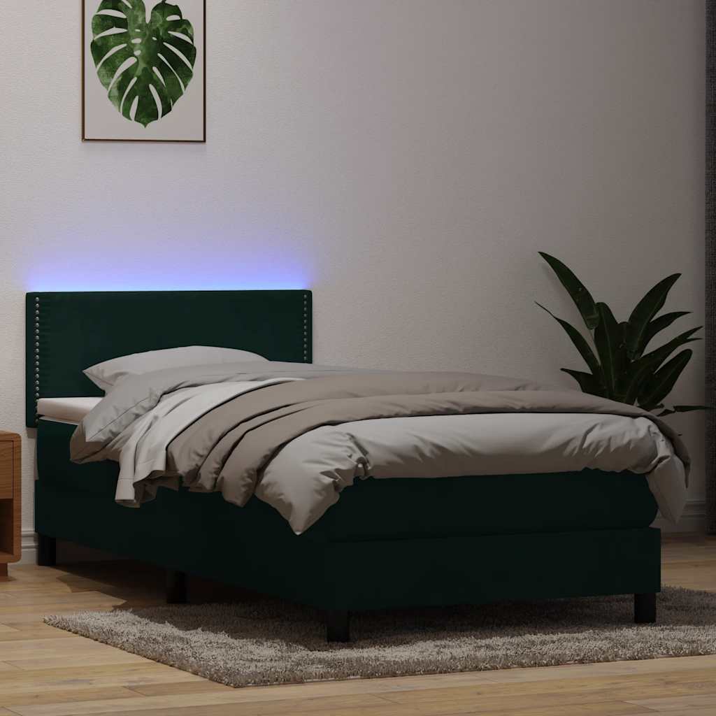 Boxspring met matras en LED fluweel donkergroen 100x220 cm