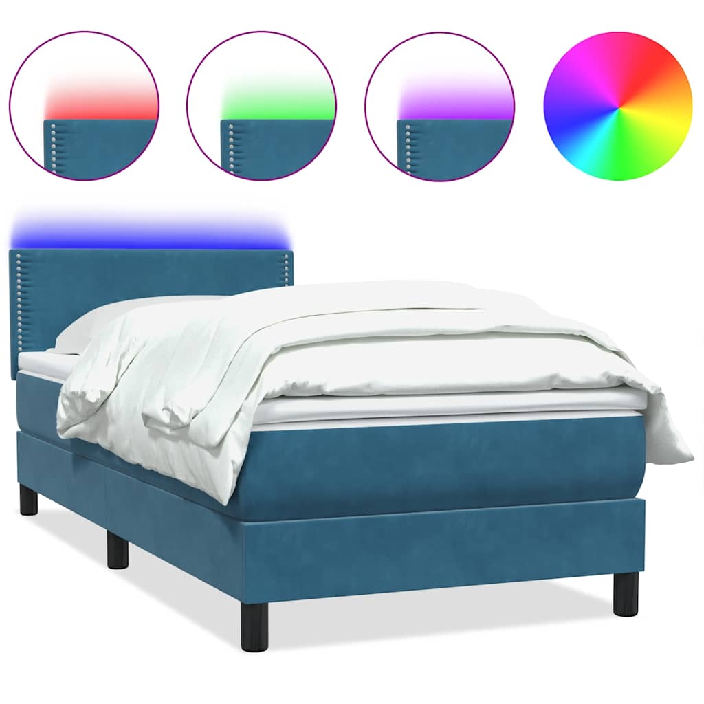 Boxspring met matras en LED fluweel donkerblauw 100x220 cm