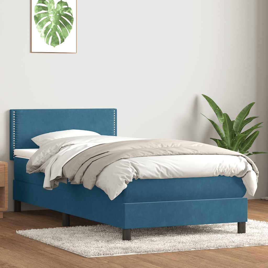 Boxspring met matras en LED fluweel donkerblauw 100x220 cm