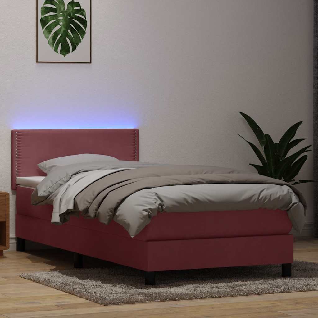 Boxspring met matras en LED fluweel roze 100x220 cm