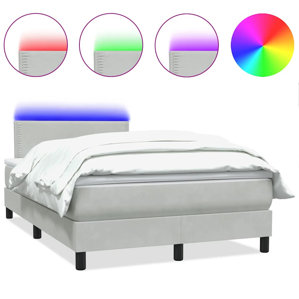 Boxspring met matras en LED fluweel lichtgrijs 120x220 cm