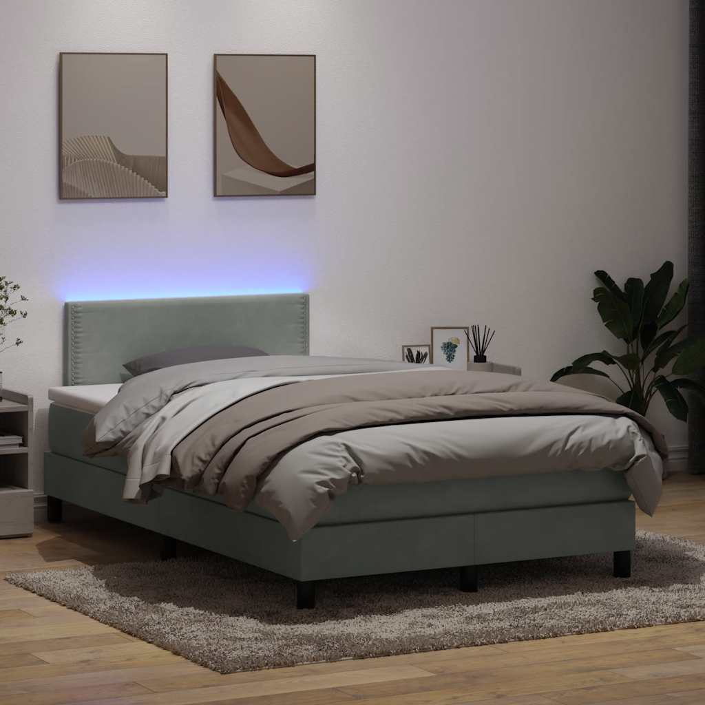 Boxspring met matras en LED fluweel lichtgrijs 120x220 cm