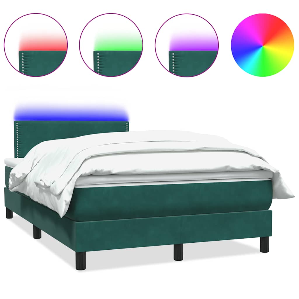 Boxspring met matras en LED fluweel donkergroen 120x220 cm