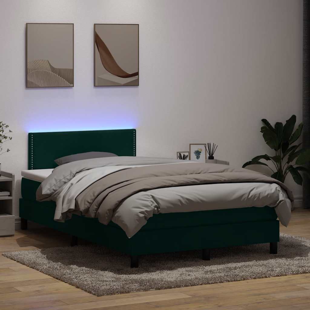 Boxspring met matras en LED fluweel donkergroen 120x220 cm