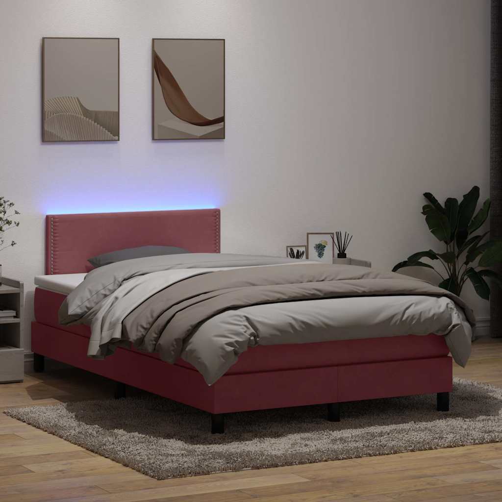 Boxspring met matras en LED fluweel roze 120x220 cm