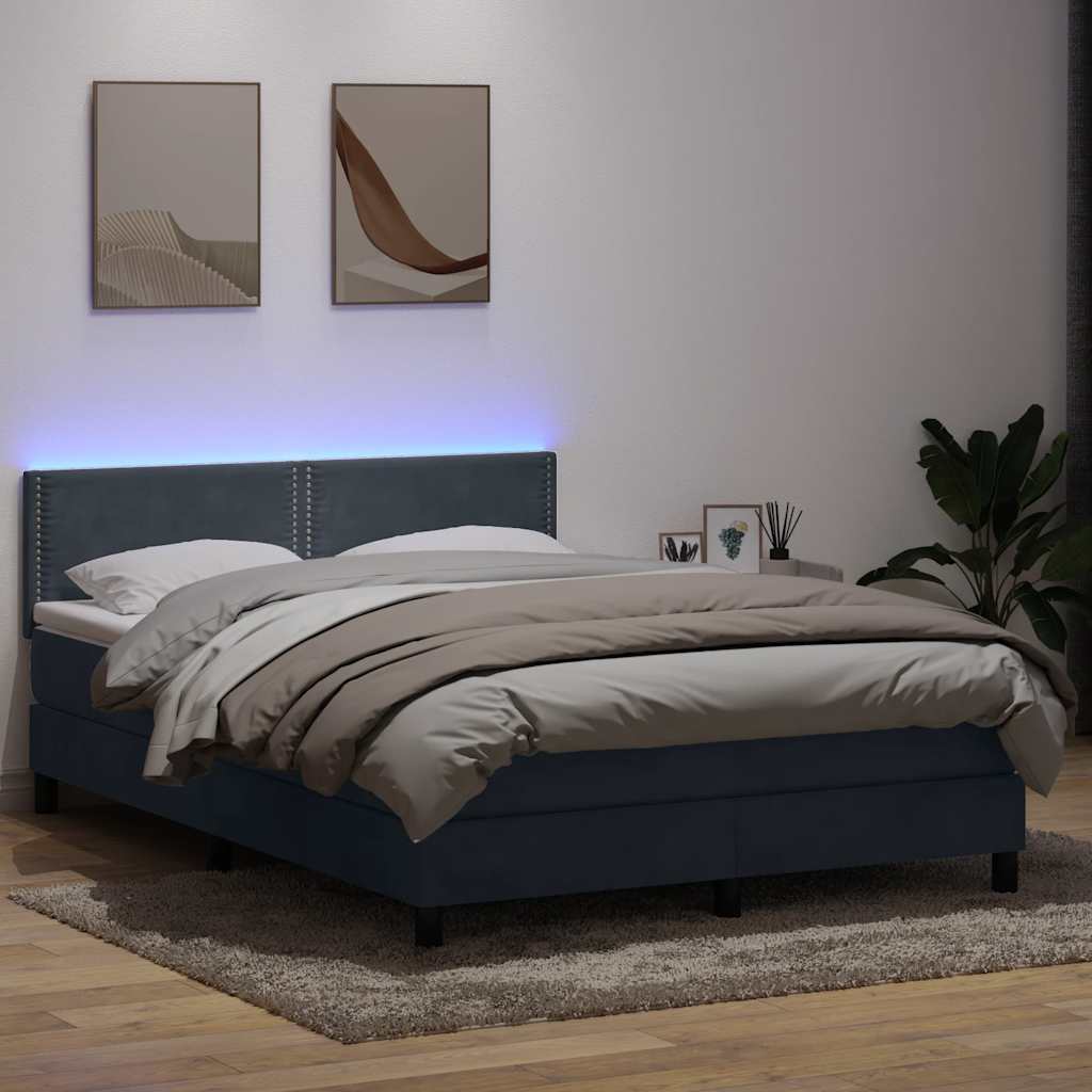 Boxspring met matras en LED fluweel donkergrijs 140x220 cm