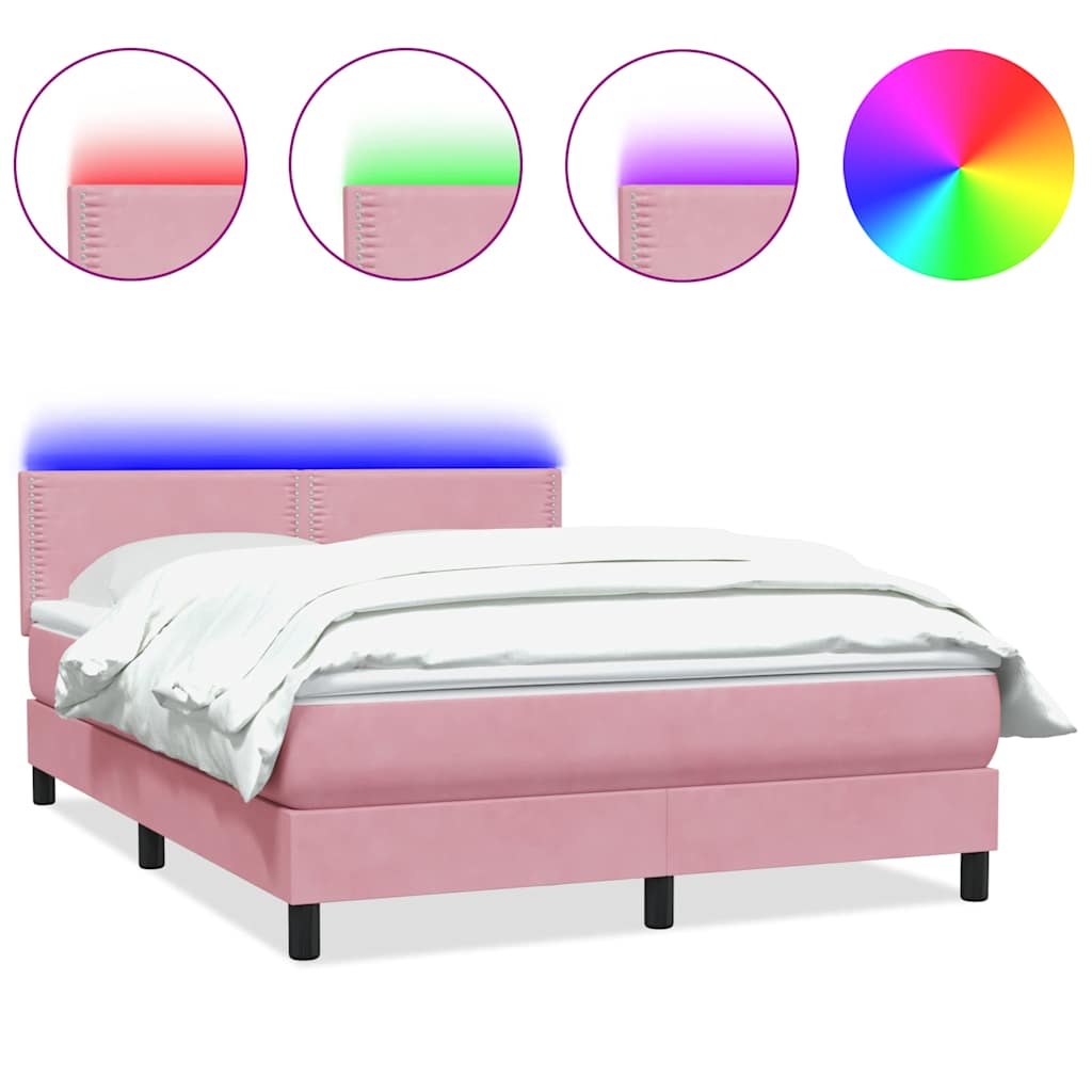 Boxspring met matras en LED fluweel roze 160x220 cm