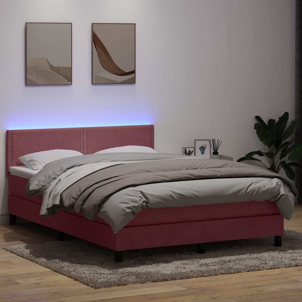 Boxspring met matras en LED fluweel roze 160x220 cm