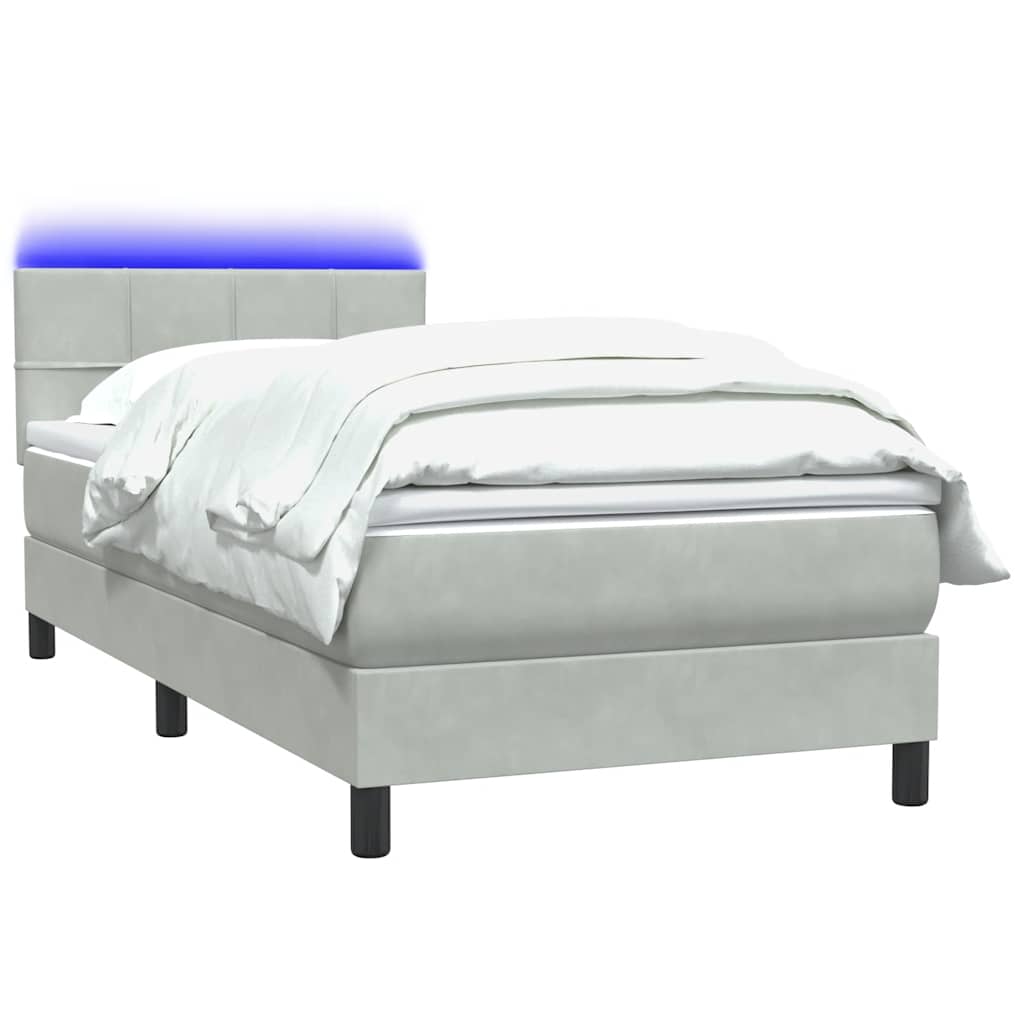 Boxspring met matras en LED fluweel lichtgrijs 90x210 cm is nu te koop bij PeponiXL, paradijselijk wonen!
