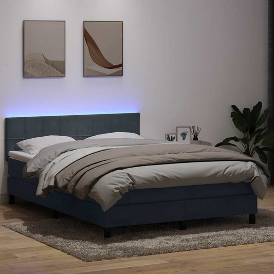 Boxspring met matras en LED fluweel donkergrijs 140x210 cm is nu te koop bij PeponiXL, paradijselijk wonen!