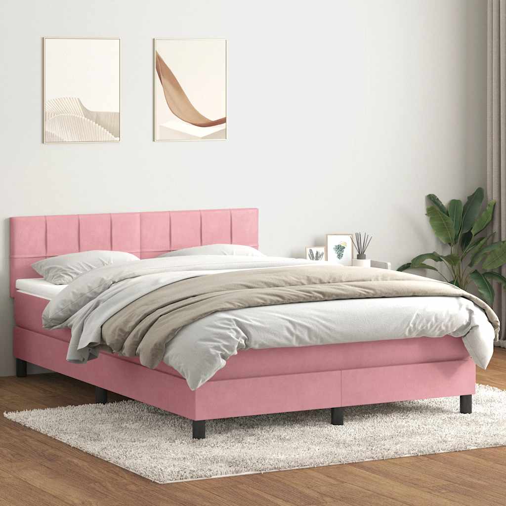 Boxspring met matras en LED fluweel roze 140x210 cm is nu te koop bij PeponiXL, paradijselijk wonen!
