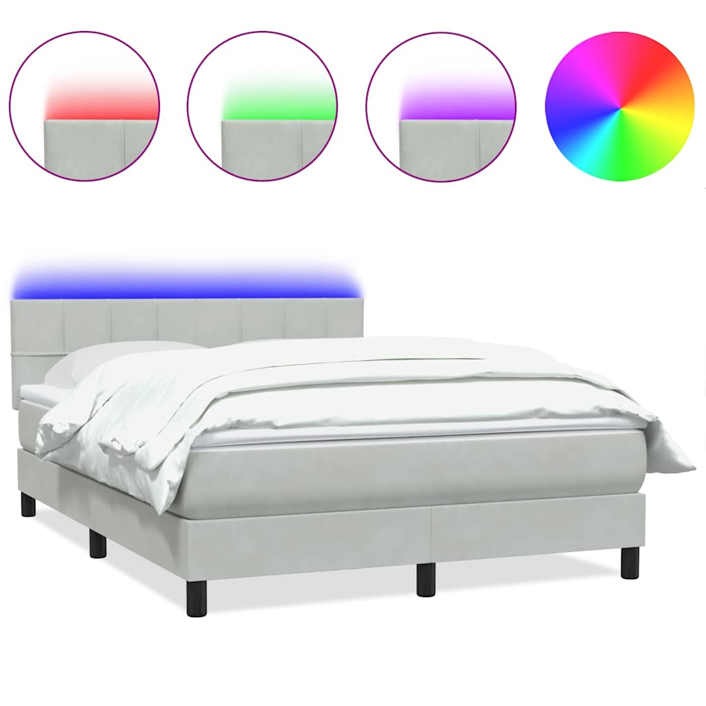Boxspring met matras en LED fluweel lichtgrijs 160x210 cm is nu te koop bij PeponiXL, paradijselijk wonen!