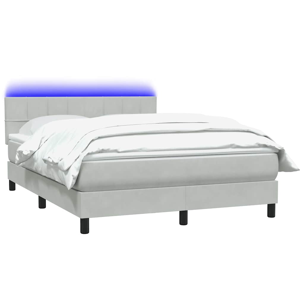Boxspring met matras en LED fluweel lichtgrijs 160x210 cm is nu te koop bij PeponiXL, paradijselijk wonen!