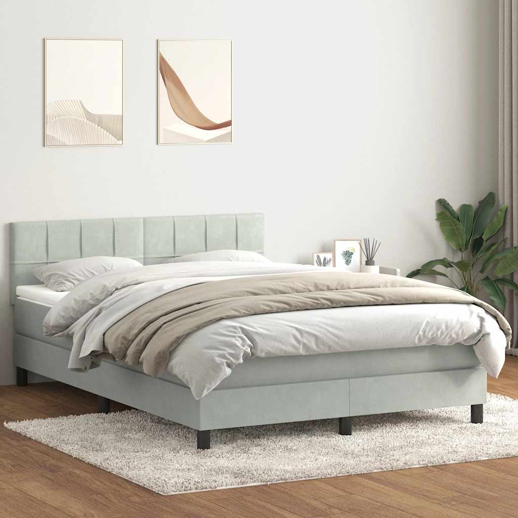 Boxspring met matras en LED fluweel lichtgrijs 160x210 cm is nu te koop bij PeponiXL, paradijselijk wonen!