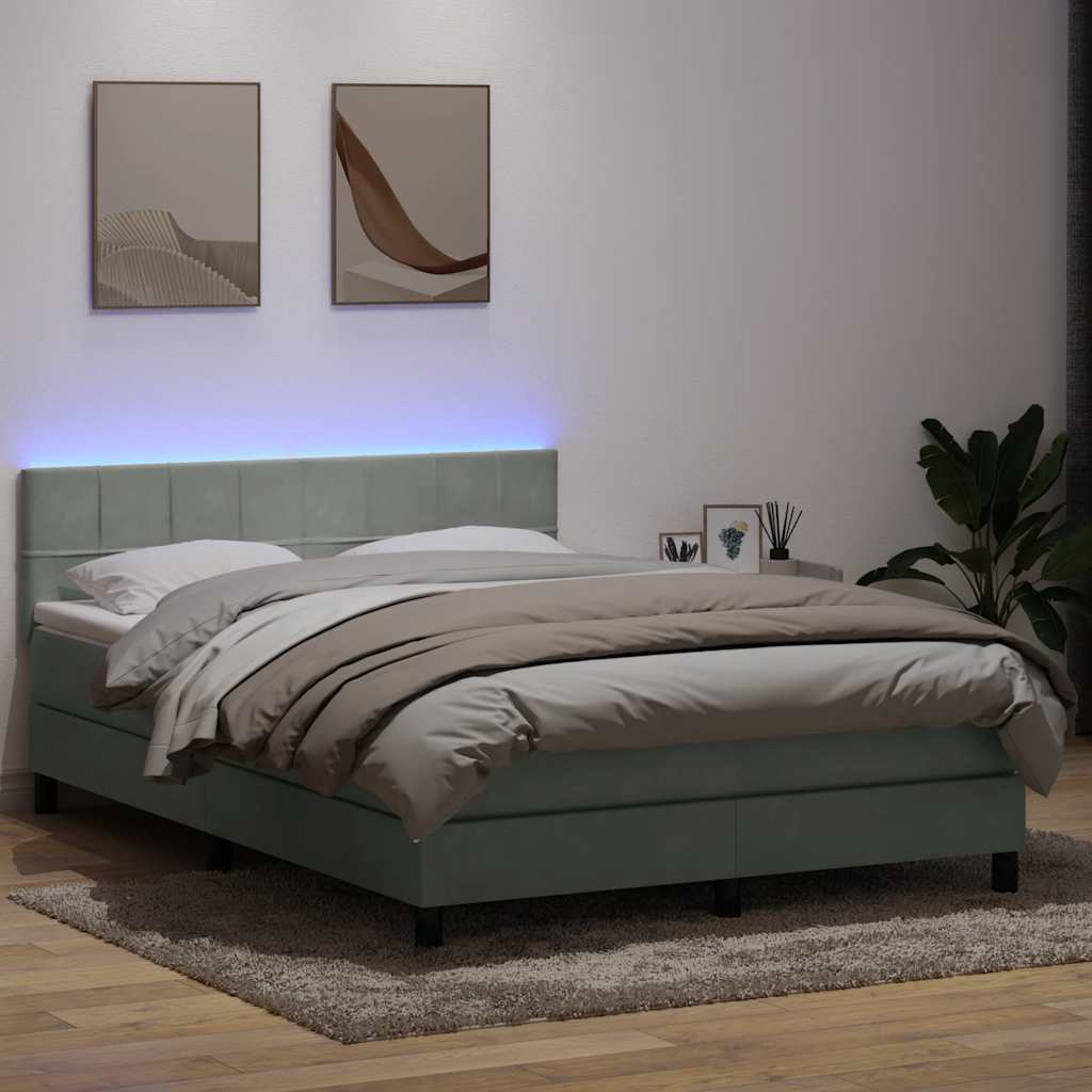 Boxspring met matras en LED fluweel lichtgrijs 160x210 cm is nu te koop bij PeponiXL, paradijselijk wonen!