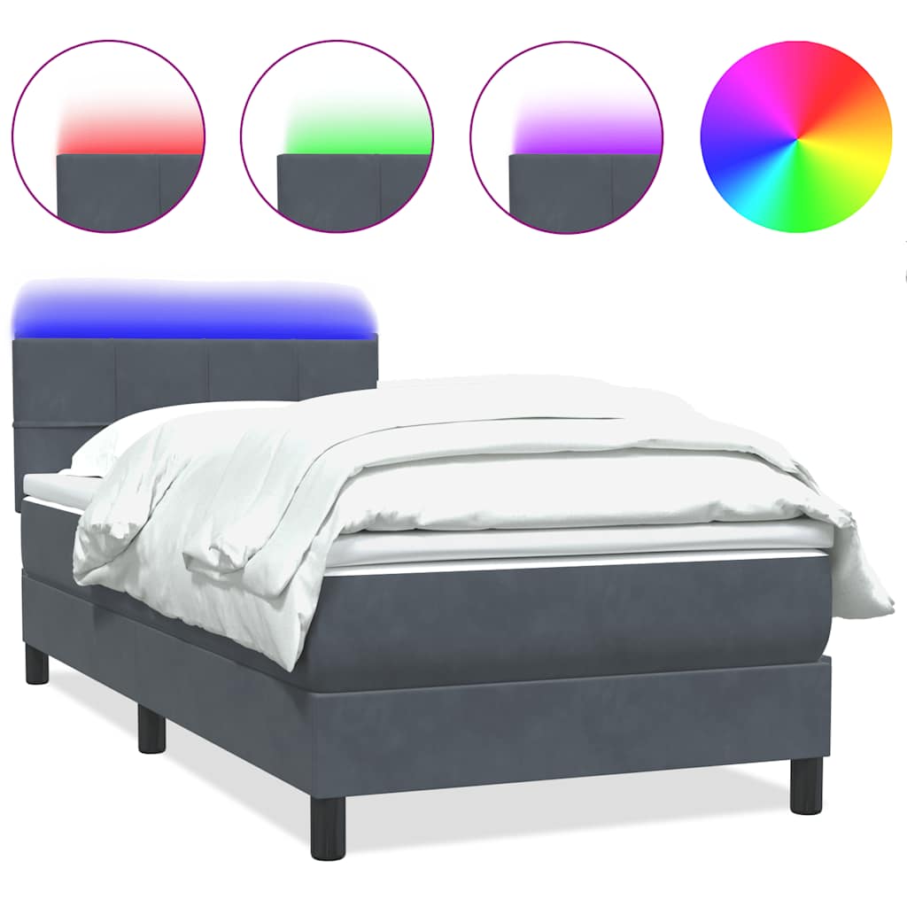 Boxspring met matras en LED fluweel donkergrijs 80x220 cm is nu te koop bij PeponiXL, paradijselijk wonen!