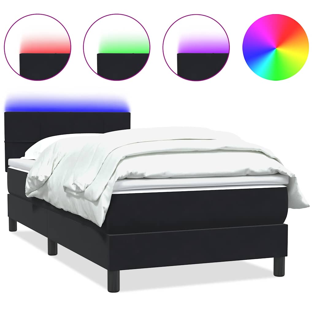 Boxspring met matras en LED fluweel zwart 80x220 cm is nu te koop bij PeponiXL, paradijselijk wonen!
