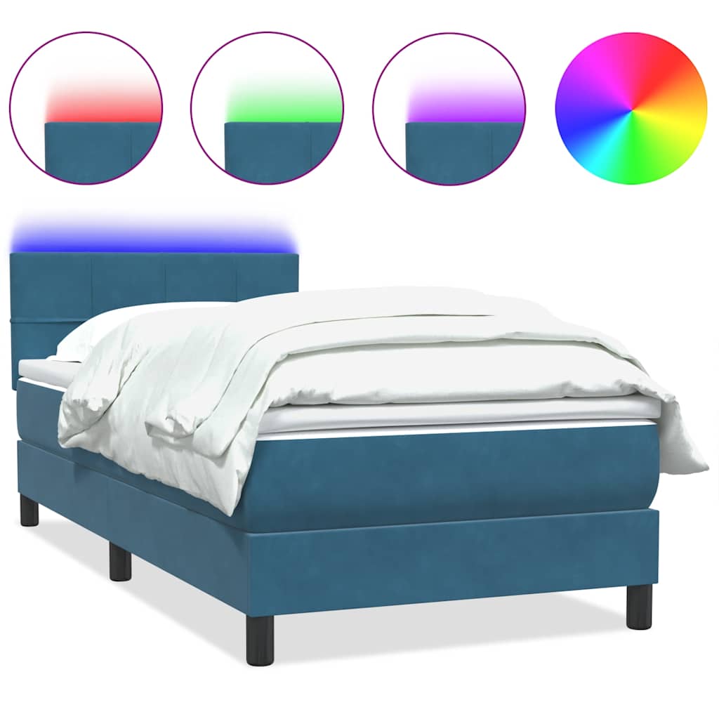 Boxspring met matras en LED fluweel donkerblauw 80x220 cm is nu te koop bij PeponiXL, paradijselijk wonen!
