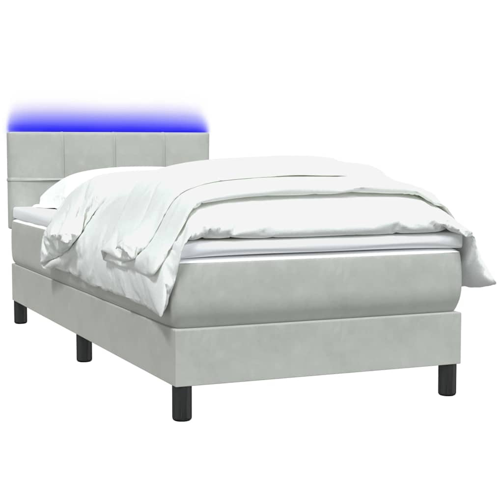 Boxspring met matras en LED fluweel lichtgrijs 90x220 cm is nu te koop bij PeponiXL, paradijselijk wonen!