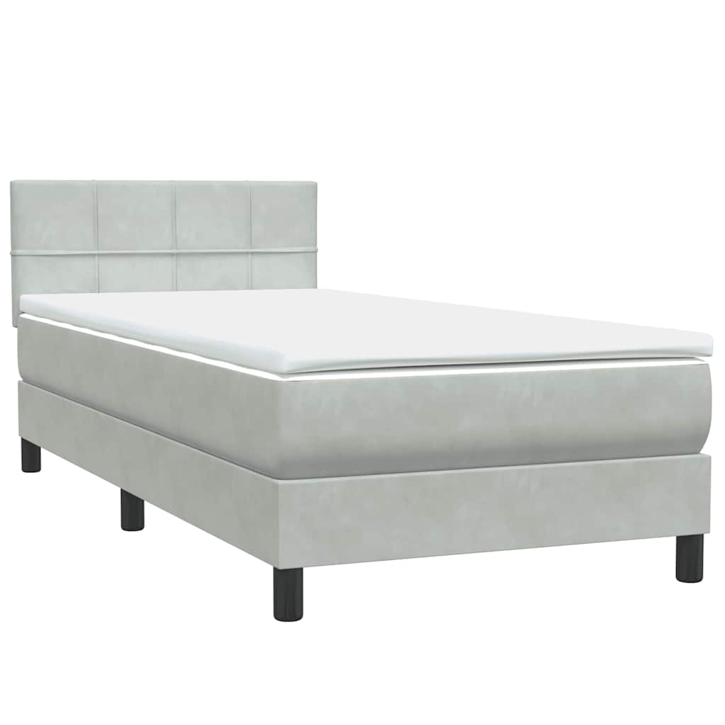 Boxspring met matras en LED fluweel lichtgrijs 90x220 cm is nu te koop bij PeponiXL, paradijselijk wonen!