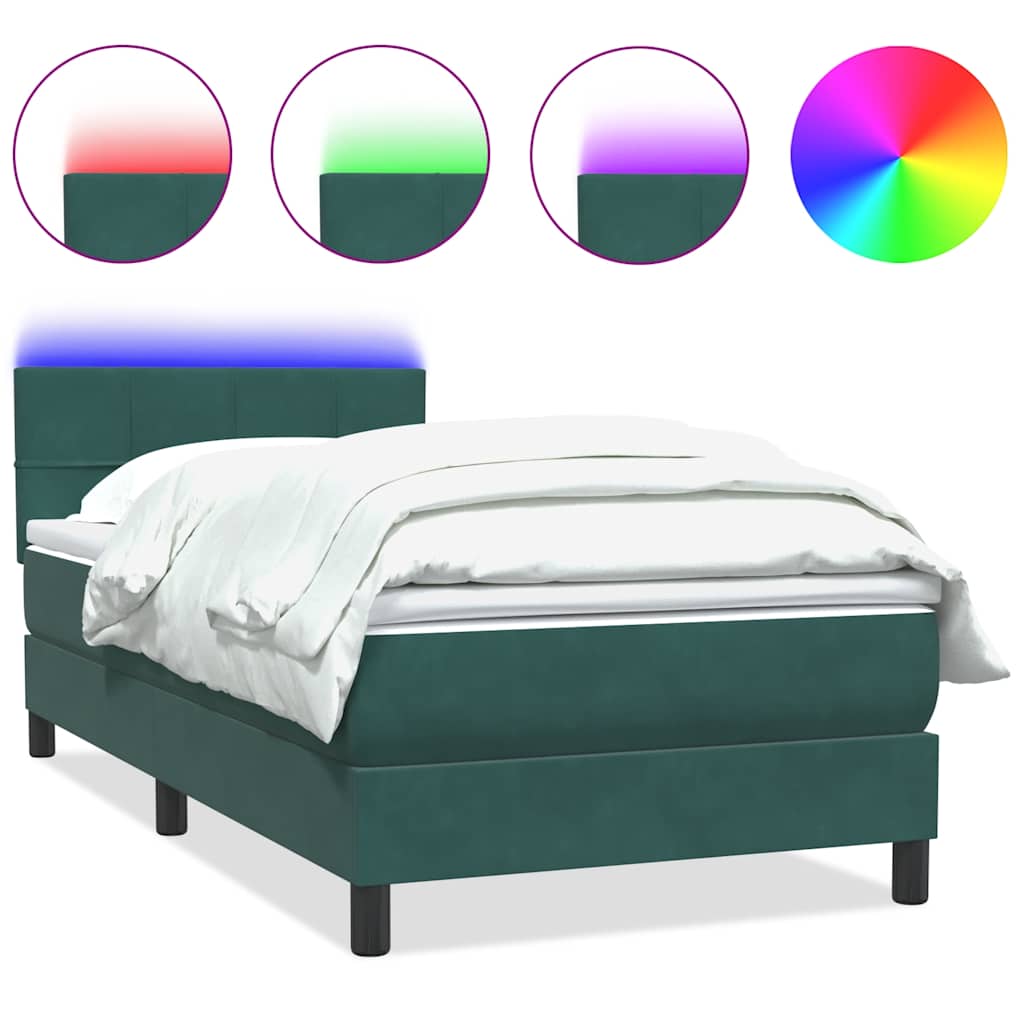Boxspring met matras en LED fluweel donkergroen 90x220 cm