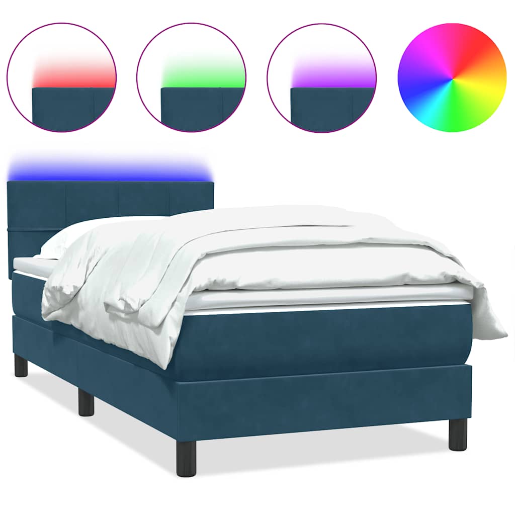 Boxspring met matras en LED fluweel donkerblauw 90x220 cm