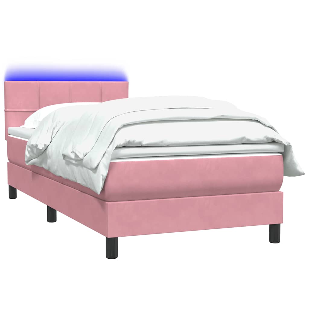 Boxspring met matras en LED fluweel roze 90x220 cm