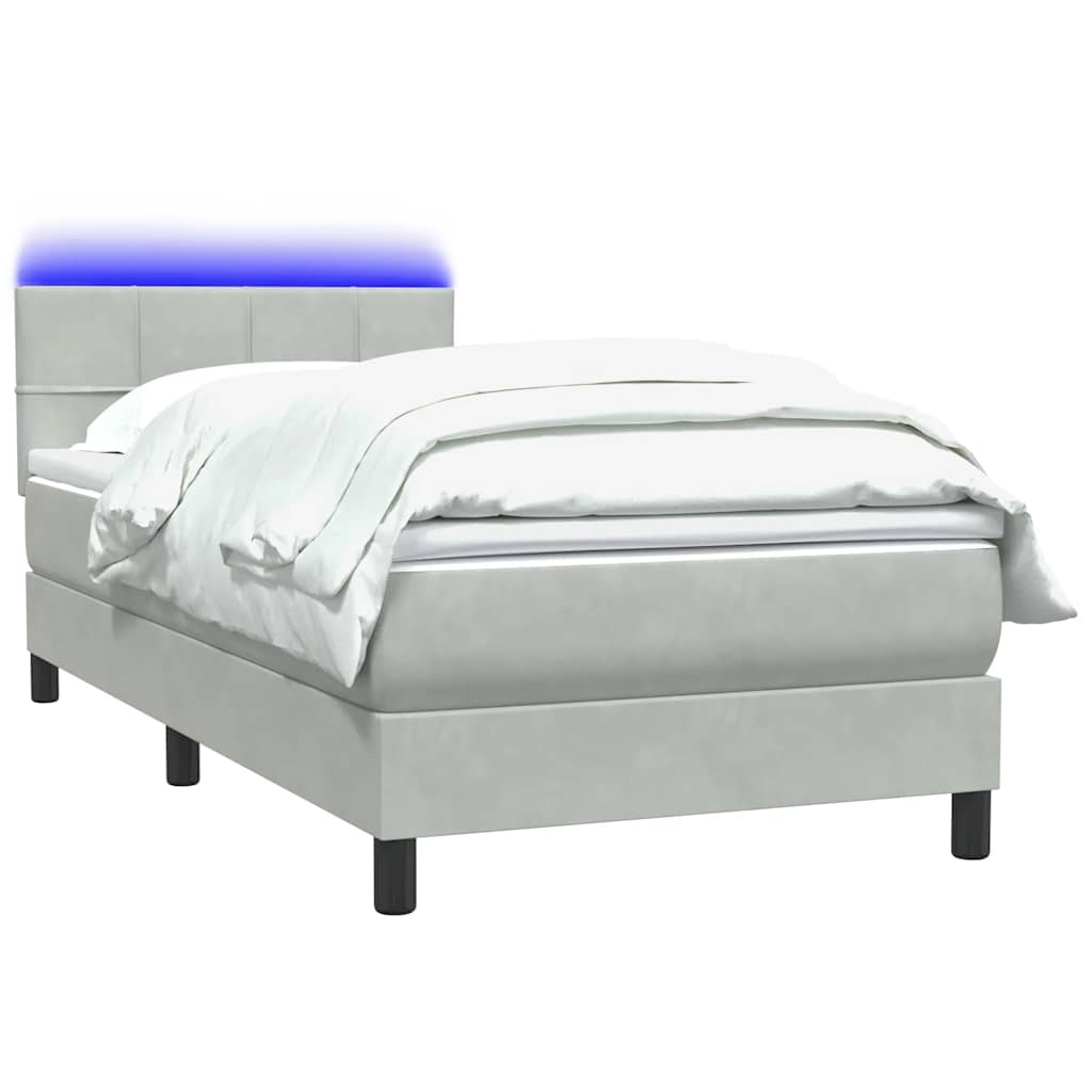 Boxspring met matras en LED fluweel lichtgrijs 100x220 cm