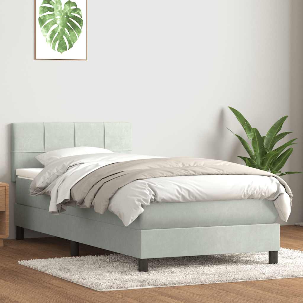 Boxspring met matras en LED fluweel lichtgrijs 100x220 cm
