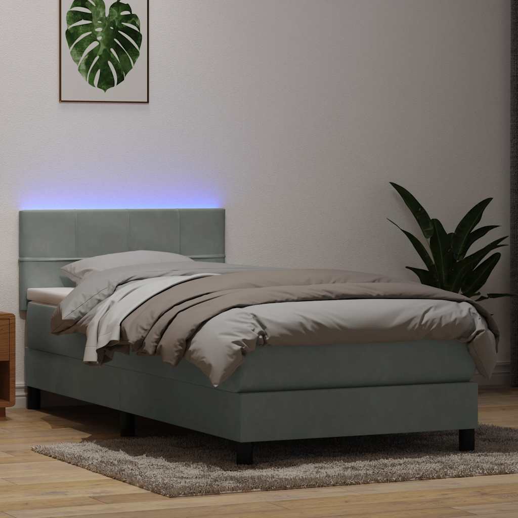 Boxspring met matras en LED fluweel lichtgrijs 100x220 cm