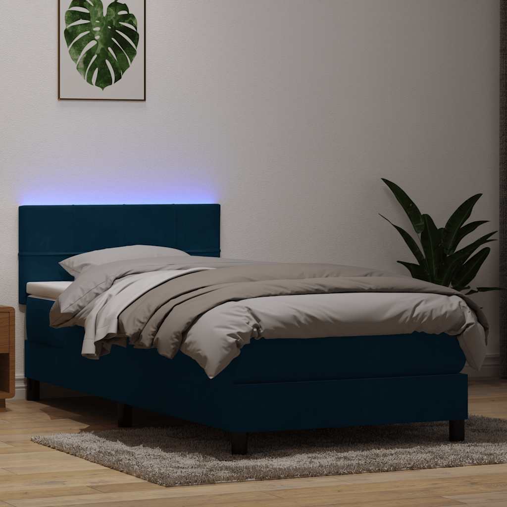 Boxspring met matras en LED fluweel donkerblauw 100x220 cm