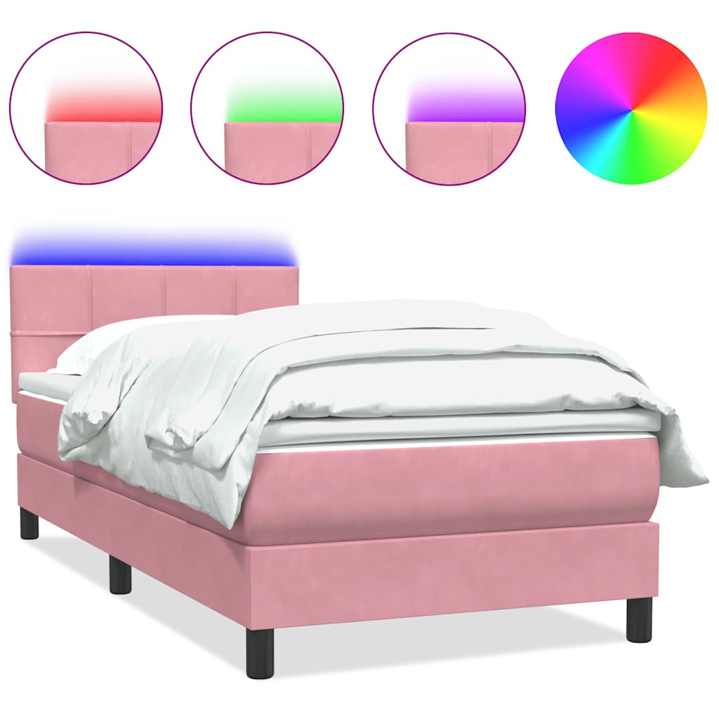 Boxspring met matras en LED fluweel roze 100x220 cm is nu te koop bij PeponiXL, paradijselijk wonen!