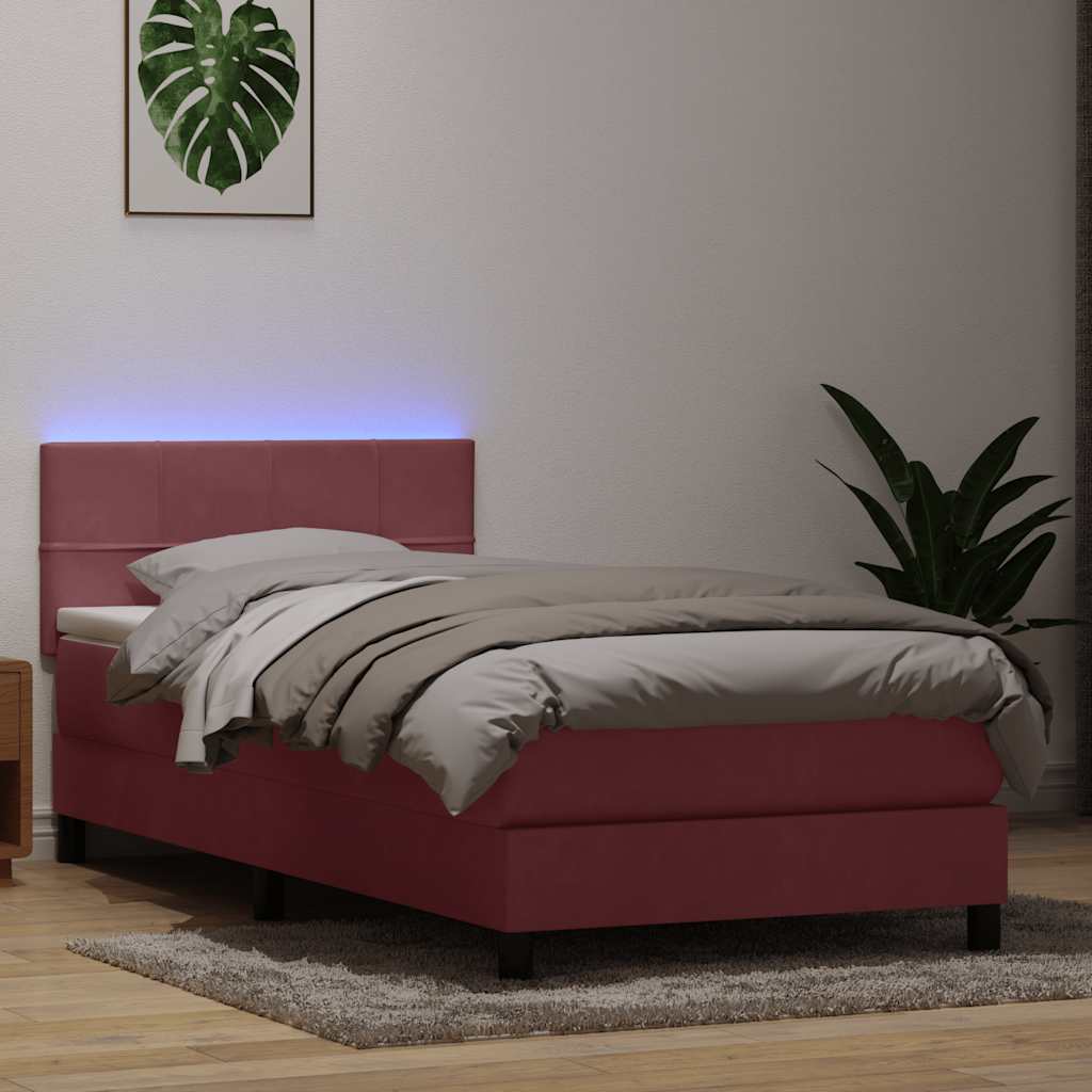 Boxspring met matras en LED fluweel roze 100x220 cm is nu te koop bij PeponiXL, paradijselijk wonen!
