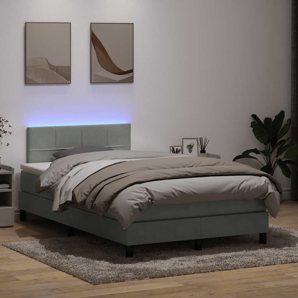 Boxspring met matras en LED fluweel lichtgrijs 120x220 cm