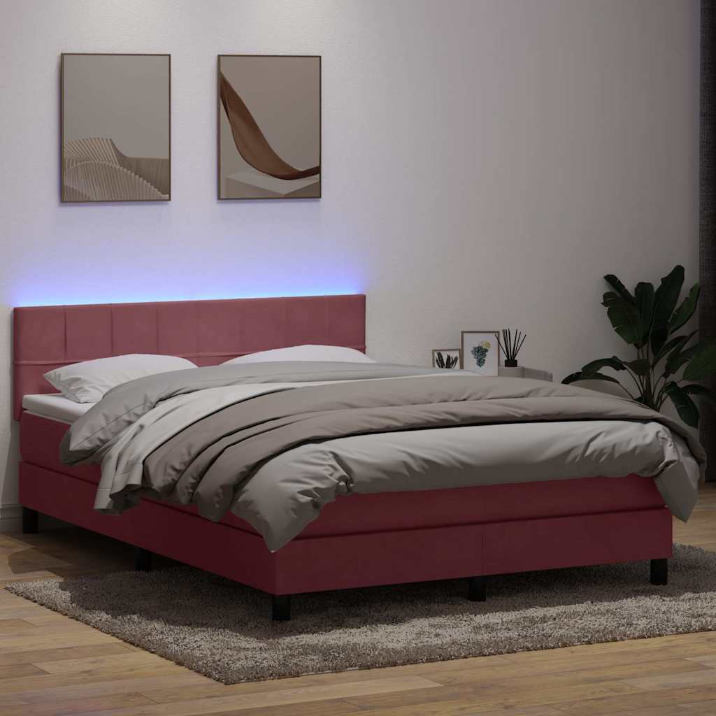 Boxspring met matras en LED fluweel roze 160x220 cm