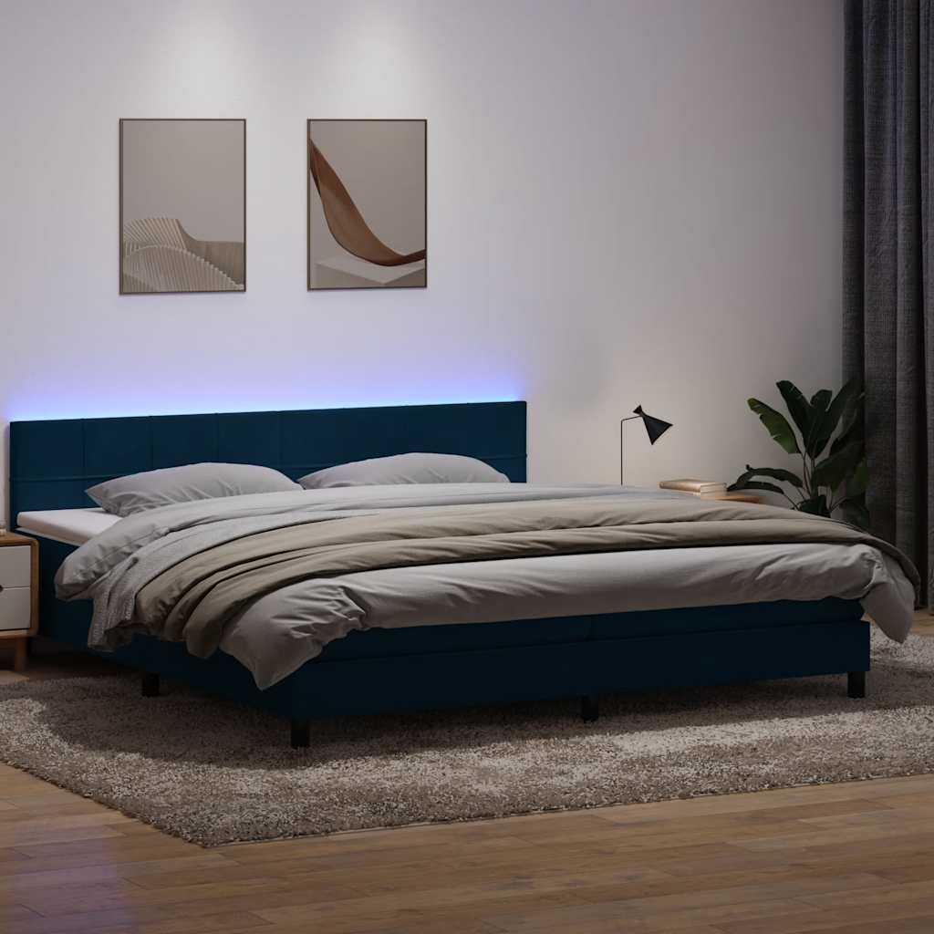Boxspring met matras en LED fluweel donkerblauw 180x220 cm is nu te koop bij PeponiXL, paradijselijk wonen!