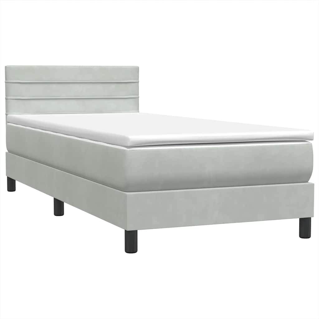 Boxspring met matras en LED fluweel lichtgrijs 90x210 cm is nu te koop bij PeponiXL, paradijselijk wonen!