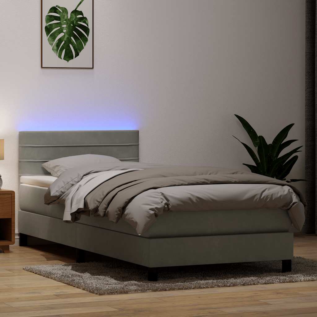 Boxspring met matras en LED fluweel lichtgrijs 90x210 cm is nu te koop bij PeponiXL, paradijselijk wonen!