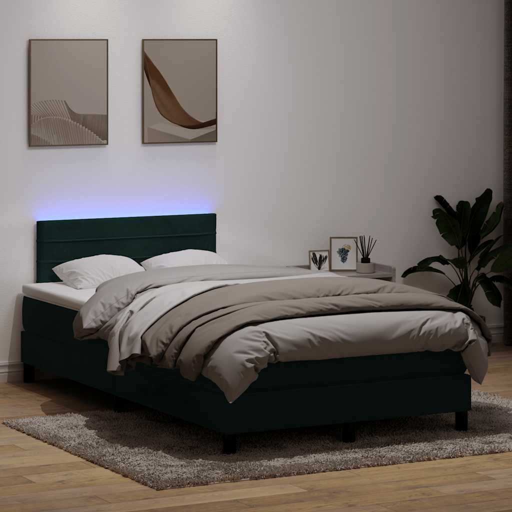 Boxspring met matras en LED fluweel donkergroen 120x210 cm