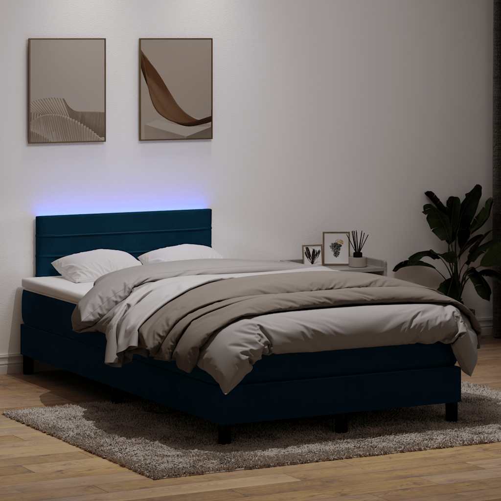 Boxspring met matras en LED fluweel donkerblauw 120x210 cm