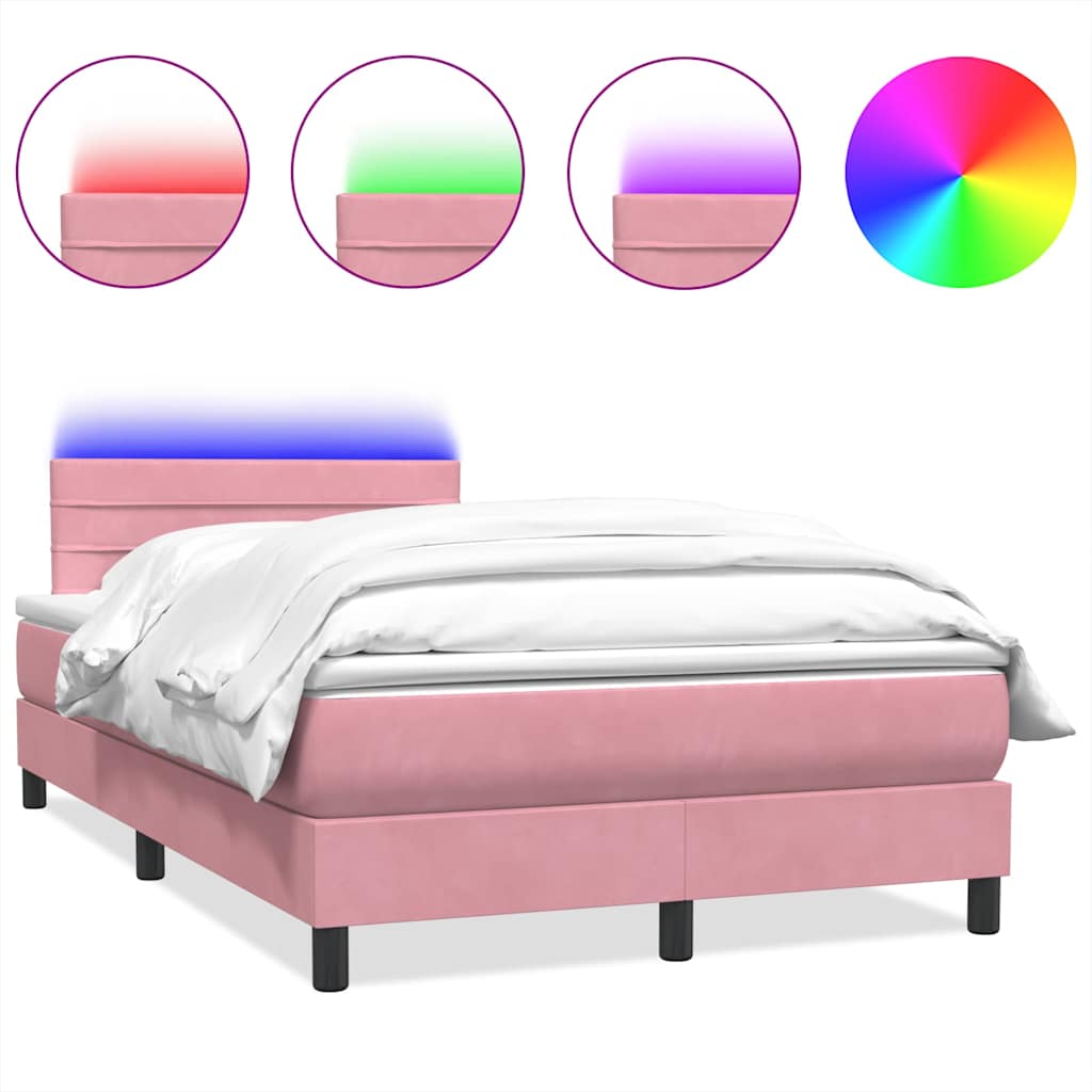 Boxspring met matras en LED fluweel roze 120x210 cm