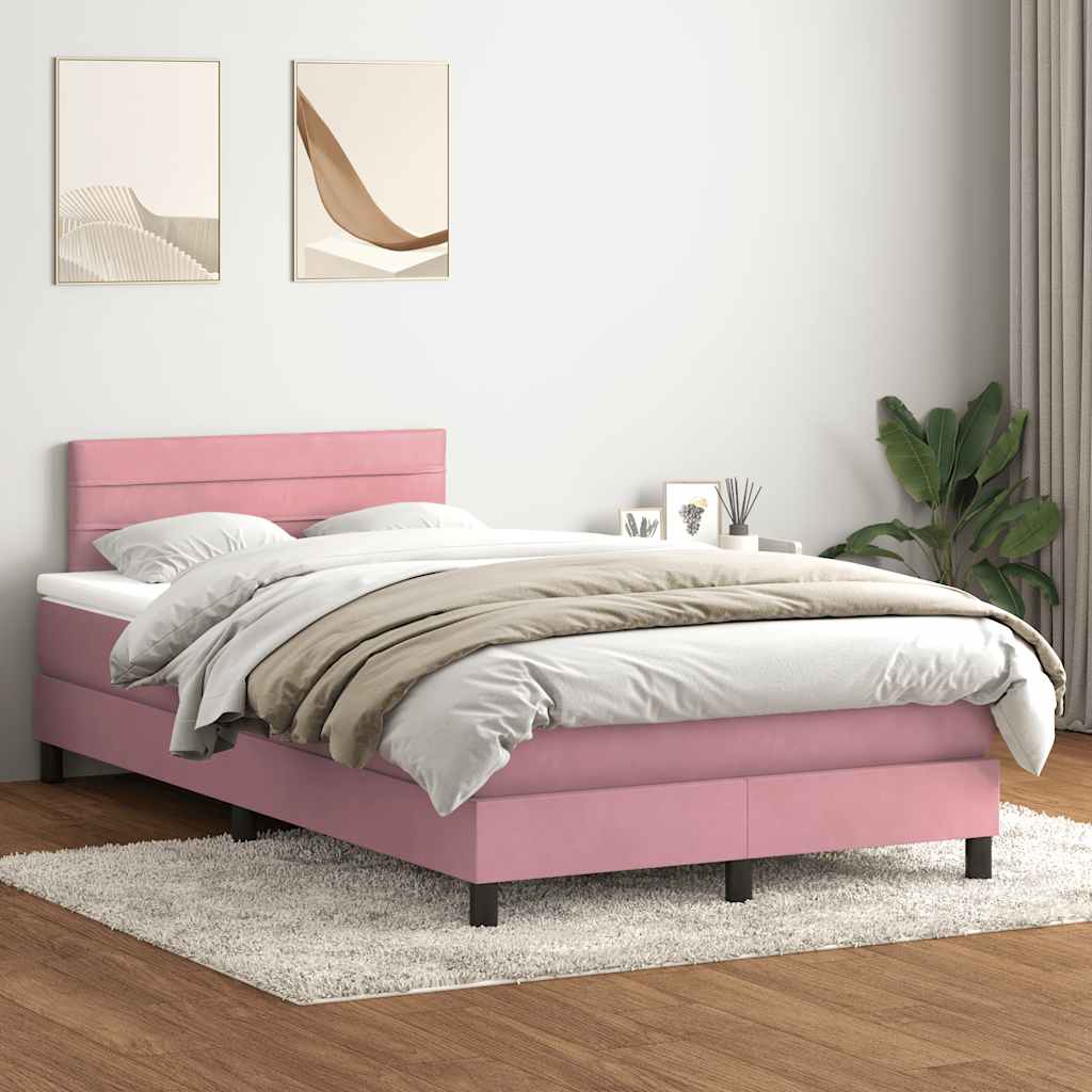 Boxspring met matras en LED fluweel roze 120x210 cm