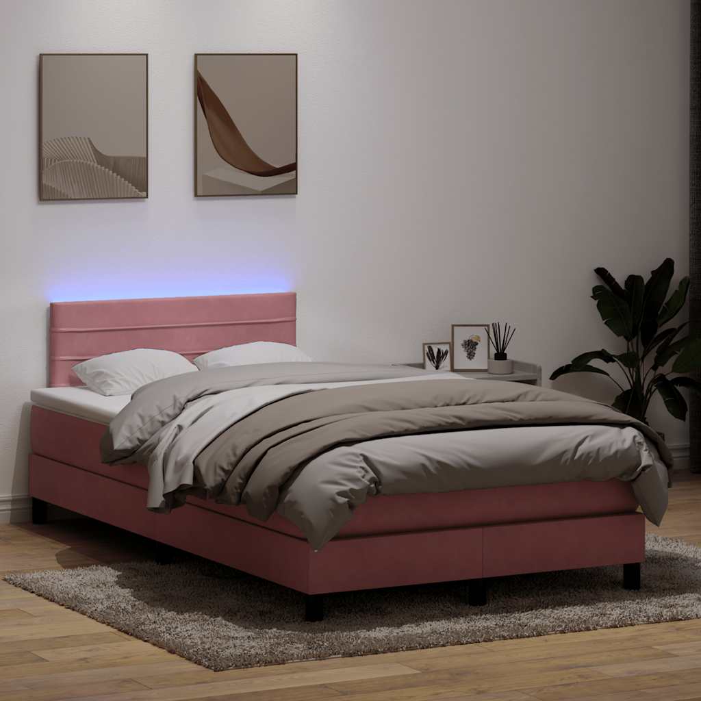 Boxspring met matras en LED fluweel roze 120x210 cm