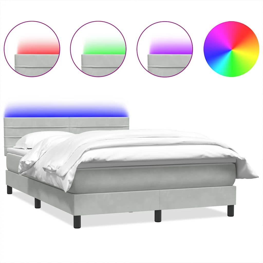 Boxspring met matras en LED fluweel lichtgrijs 140x210 cm