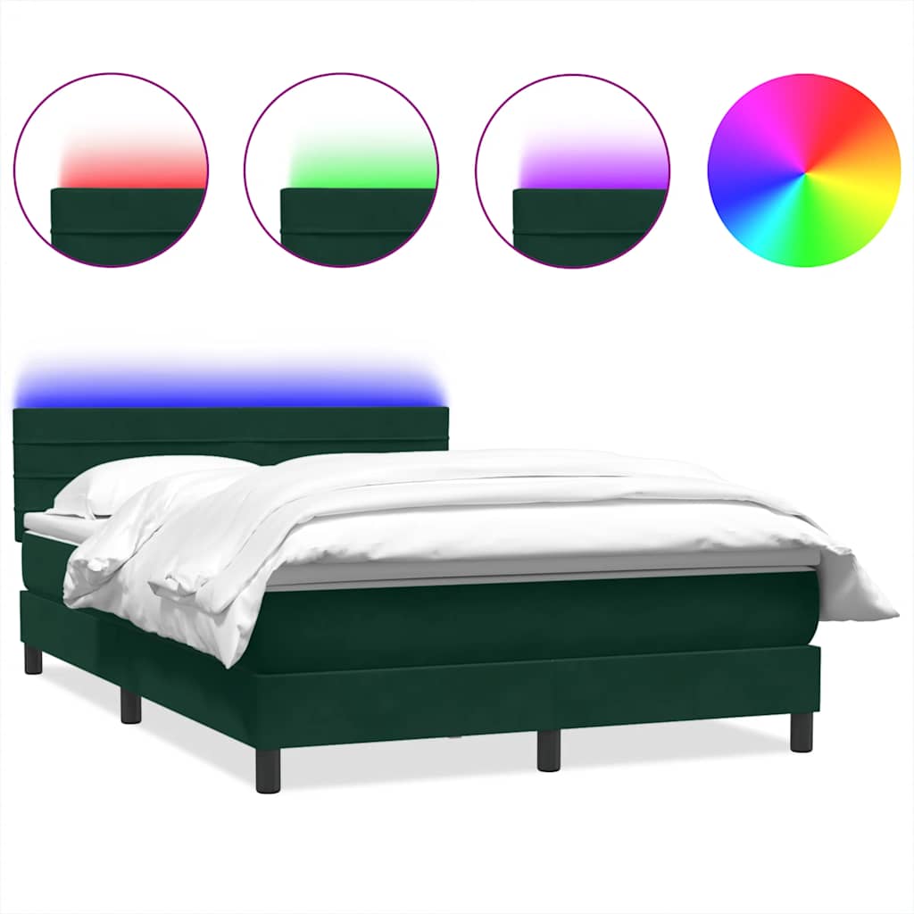 Boxspring met matras en LED fluweel donkergroen 140x210 cm